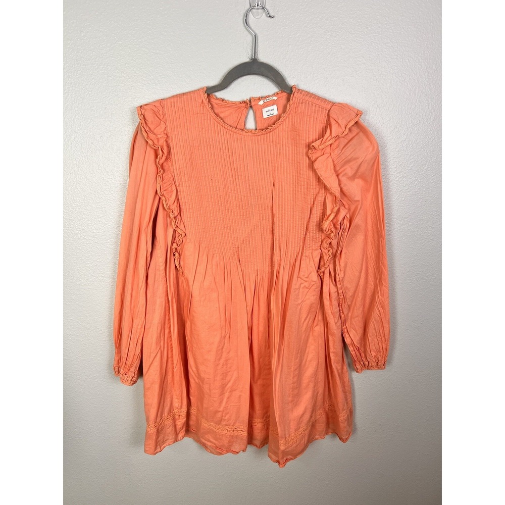 Wilfred La Boheme Peach Orange Ruffle Shoulder Long Sleeve Mini Dress Small